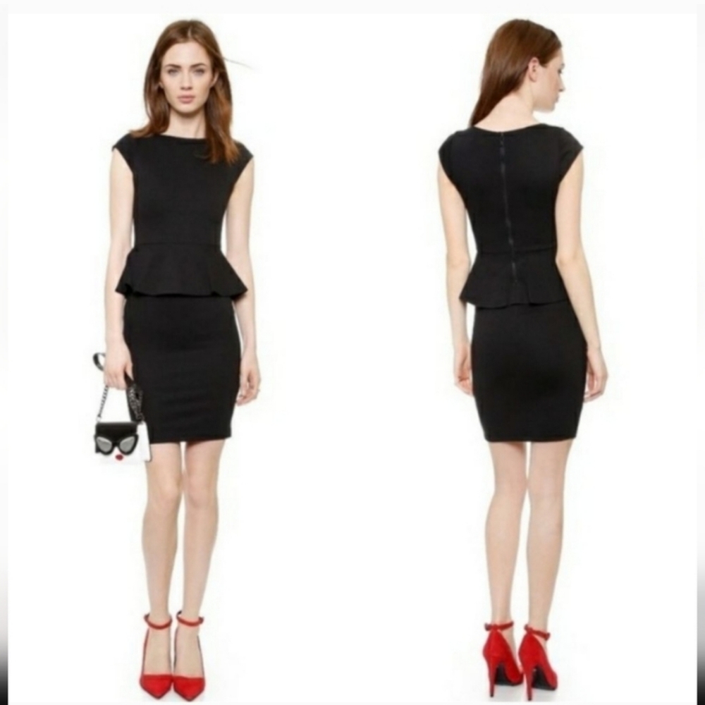 Alice + Olivia Black Body Fitting Peplum Dress Size 4